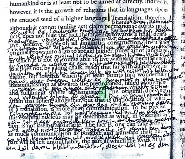 Re-translation of Walter Benjamin’s Task of the Translator. Photo: Philipp Miksch, 2021